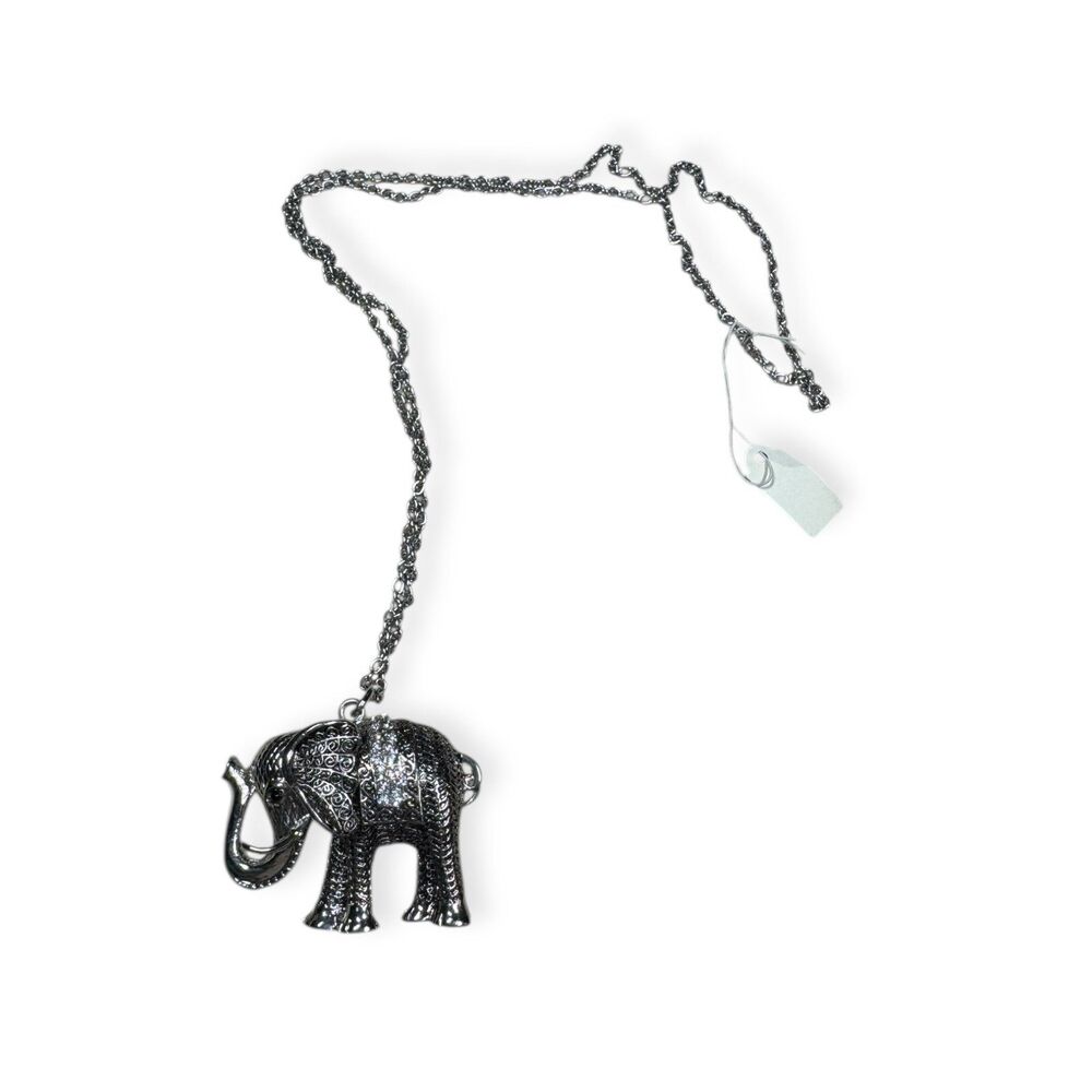Sterling Silver Elephant‎ Necklace 3D Pendant Animal Necklace